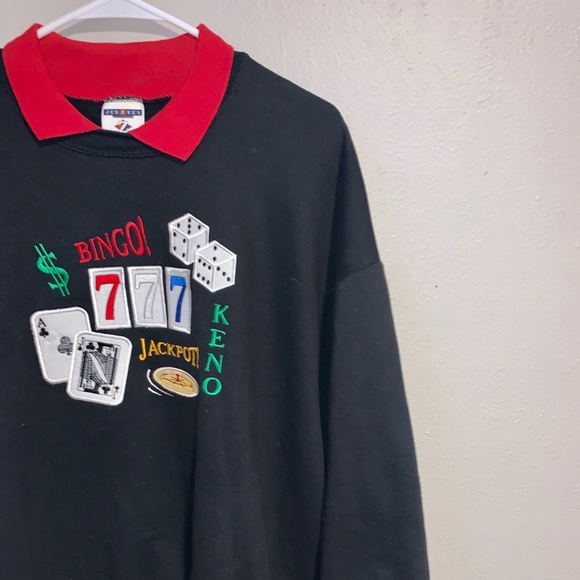 Jerzees Long Sleeve Black/Red Lucky Bingo Polo - Picture 4 of 5